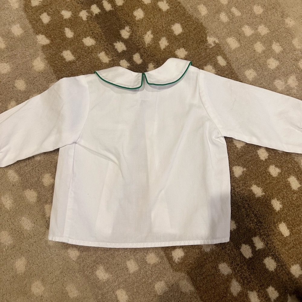 Classic White Peter Pan Collar Long-Sleeve Shirt with Green Trim - Kids